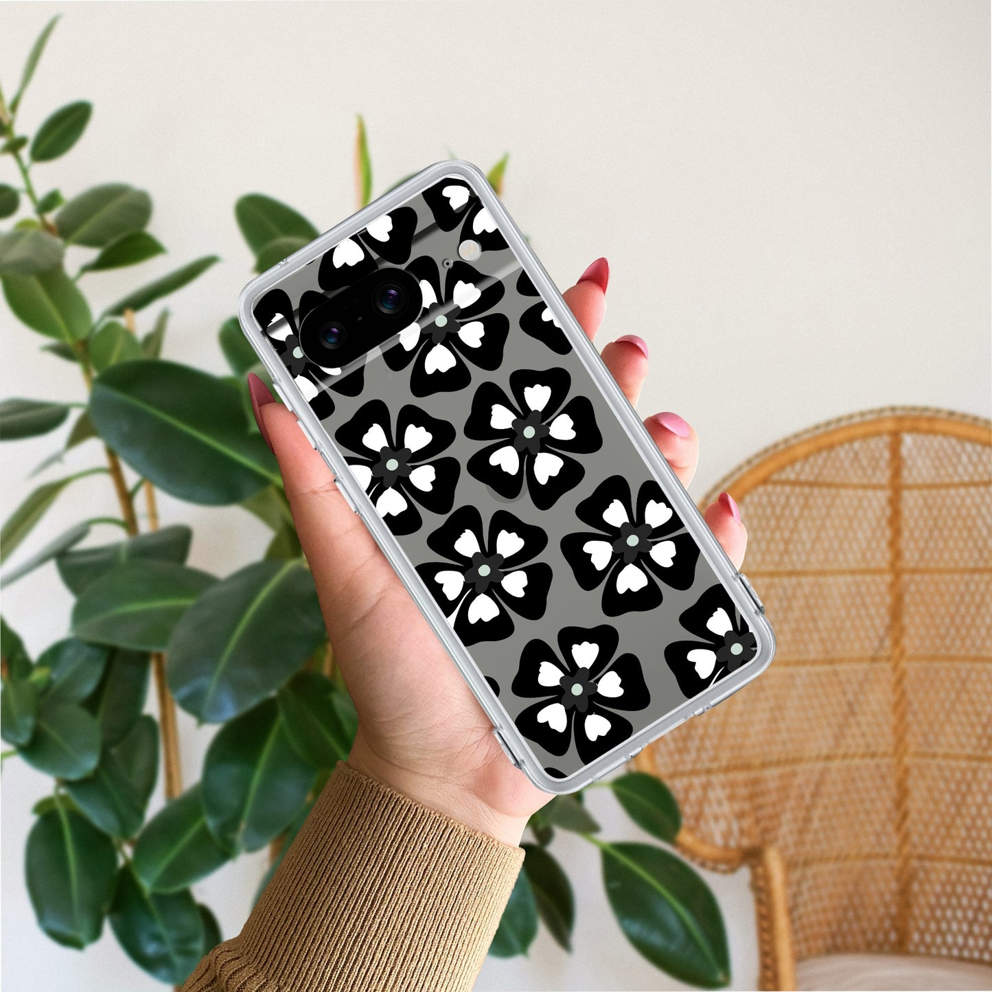 Black and White Flower Transparent Silicon case For Google