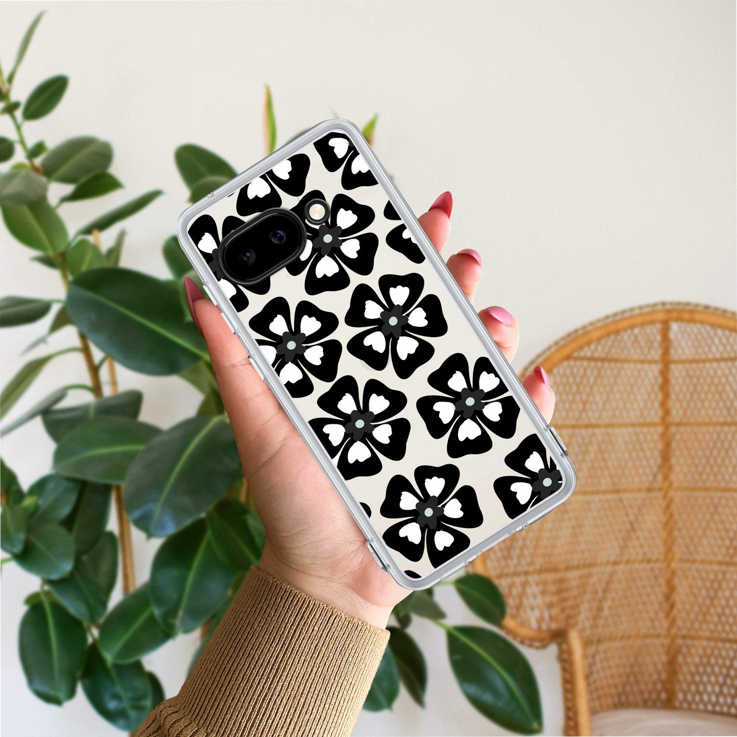 Black and White Flower Transparent Silicon case For Google