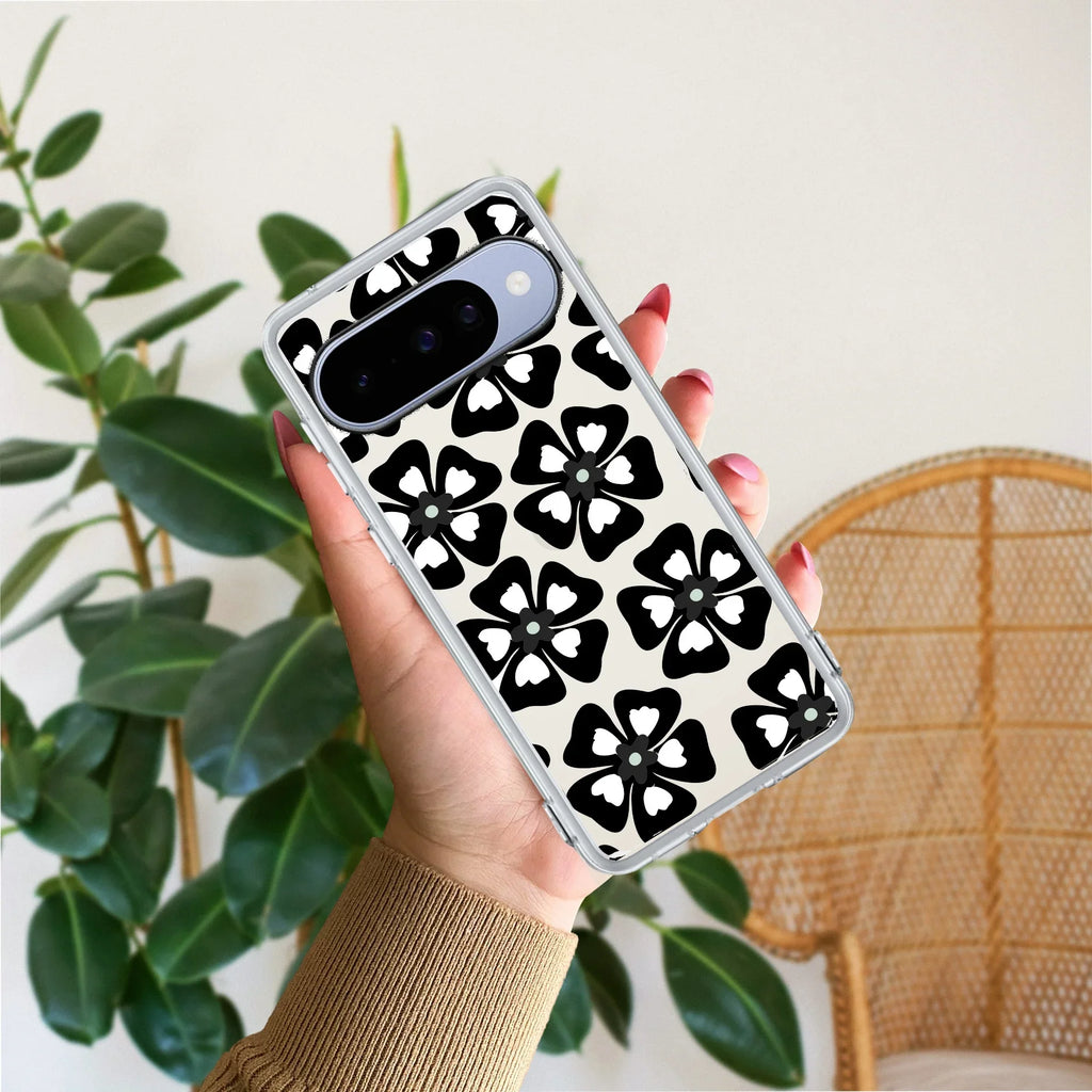 Black and White Flower Anti Yellow Case For Google Pixel 10