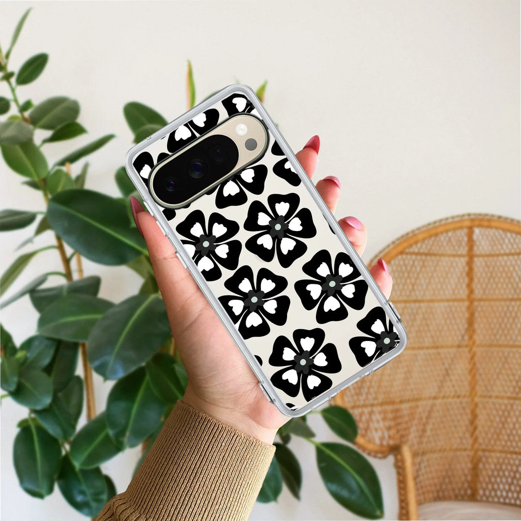 Black and White Flower Transparent Silicon case For Google