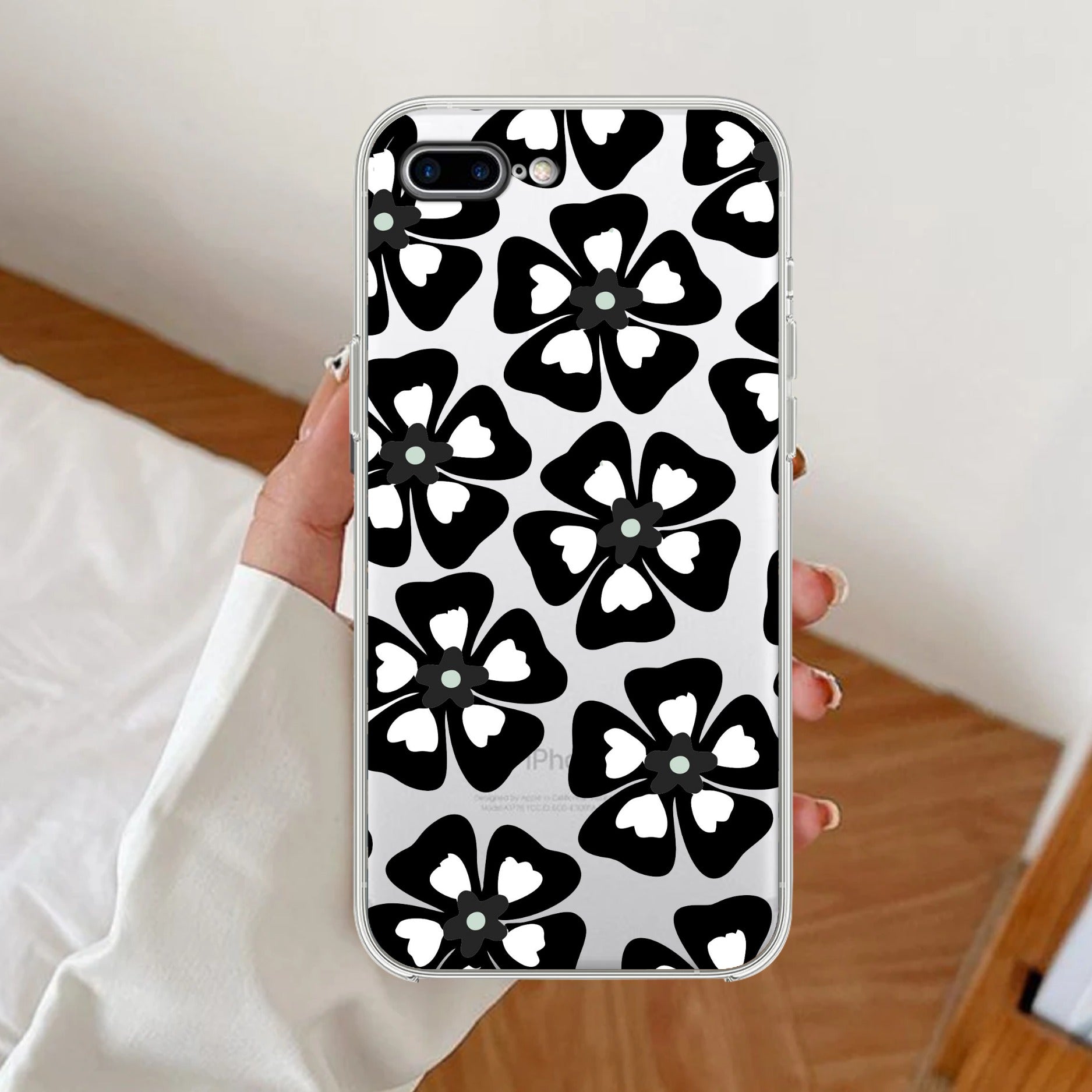 Black and White Flower Transparent Silicon case For iPhone 7 Plus / iPhone 8 Plus