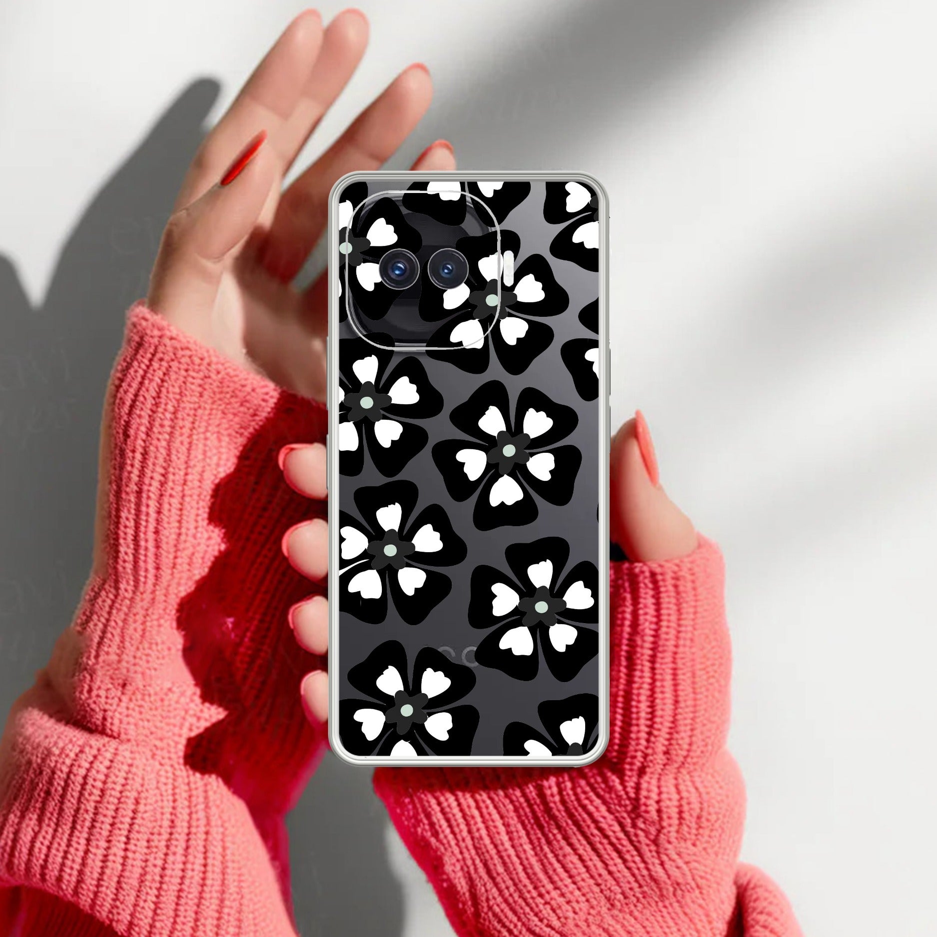 Black and White Flower Transparent Silicon case For iQOO 15R 5G