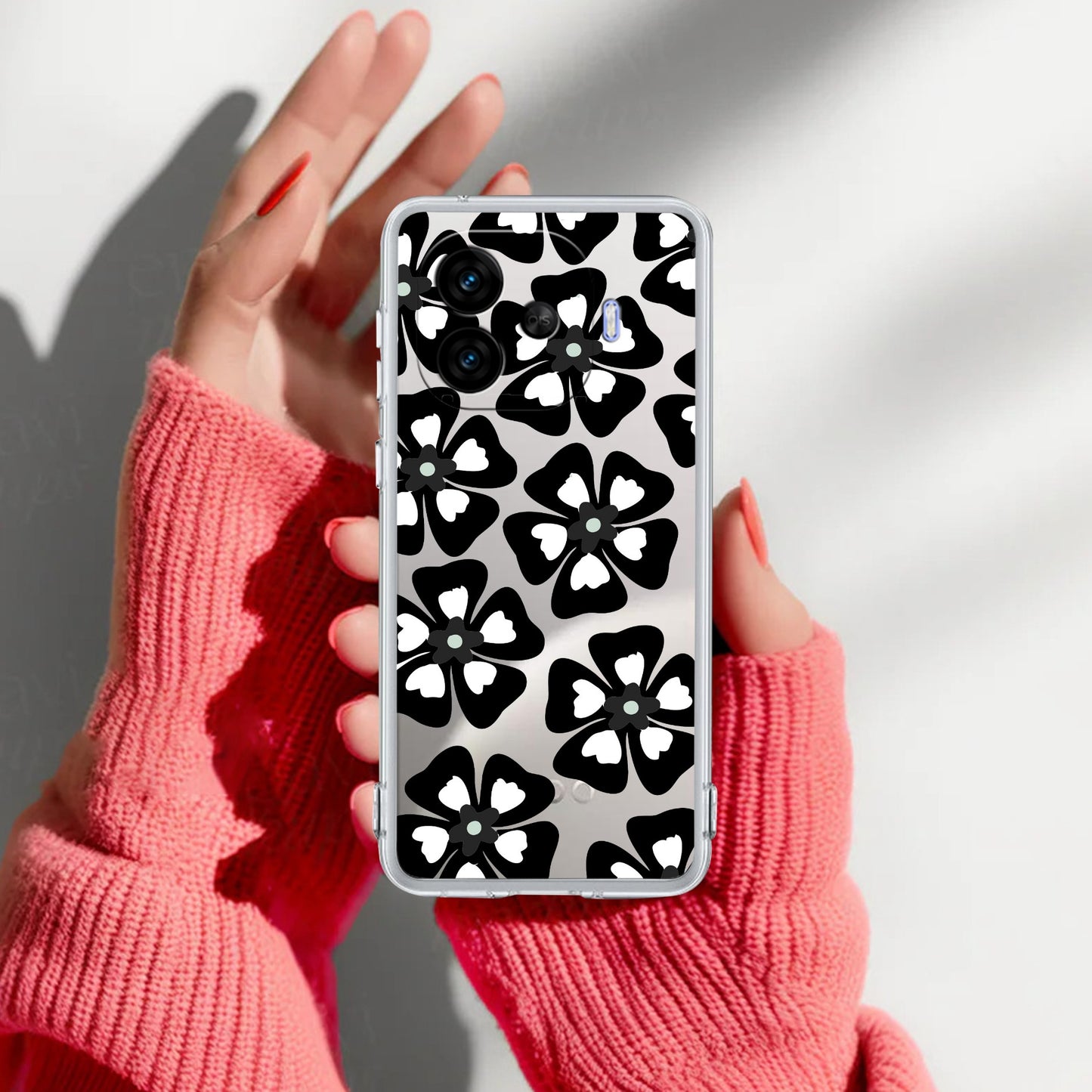 Black and White Flower Transparent Silicon case For iQOO