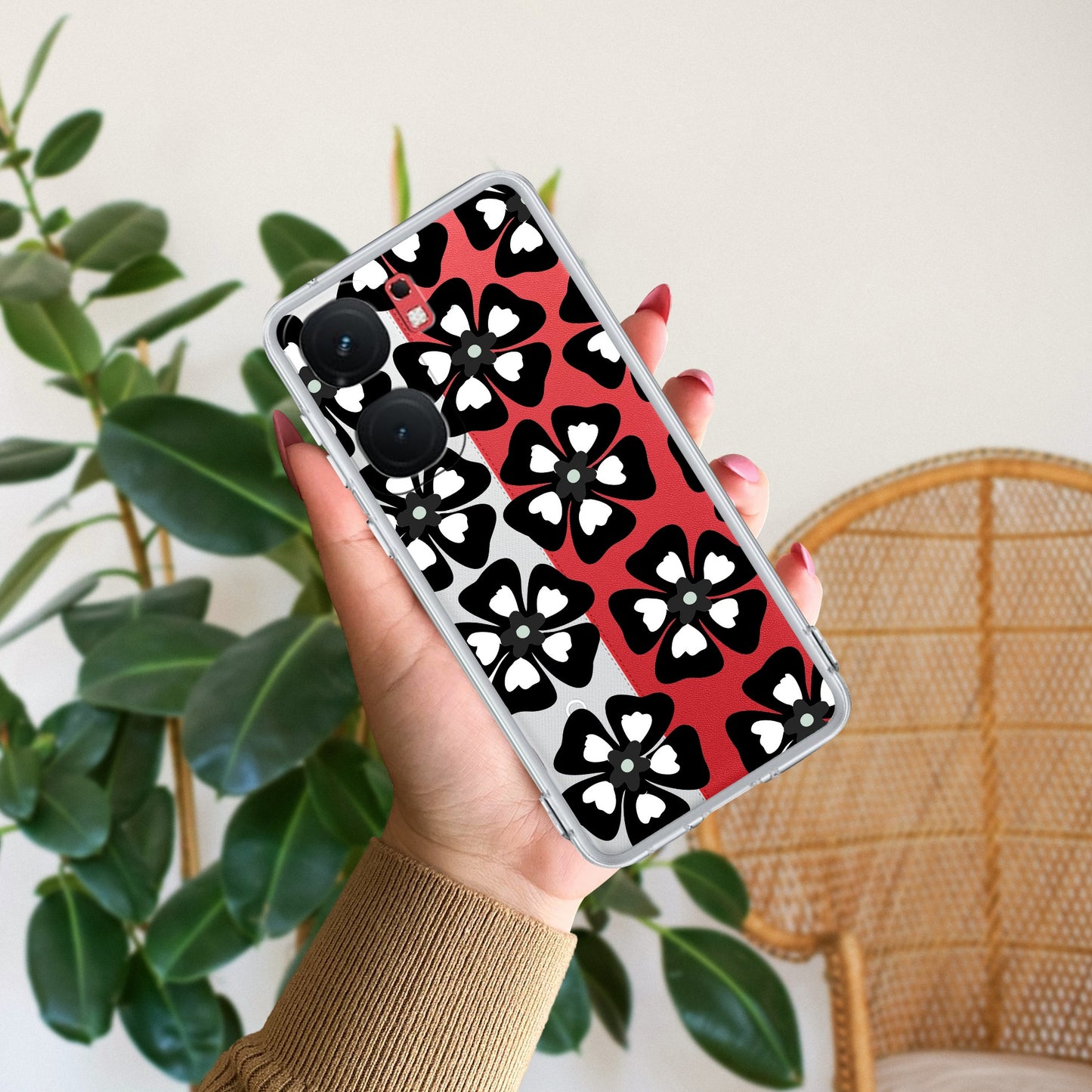 Black and White Flower Transparent Silicon case For iQOO