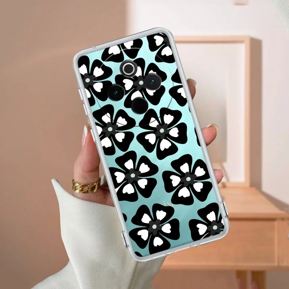 Black and White Flower Transparent Silicon case For iQOO Z7 Pro 5G
