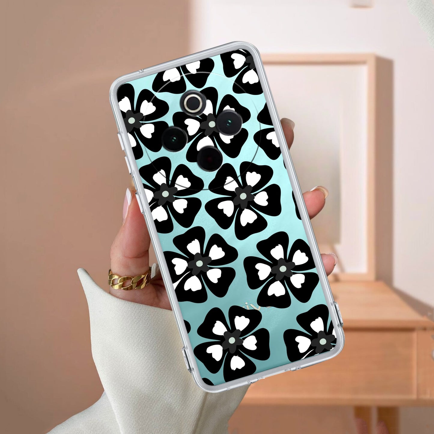 Black and White Flower Transparent Silicon case For iQOO