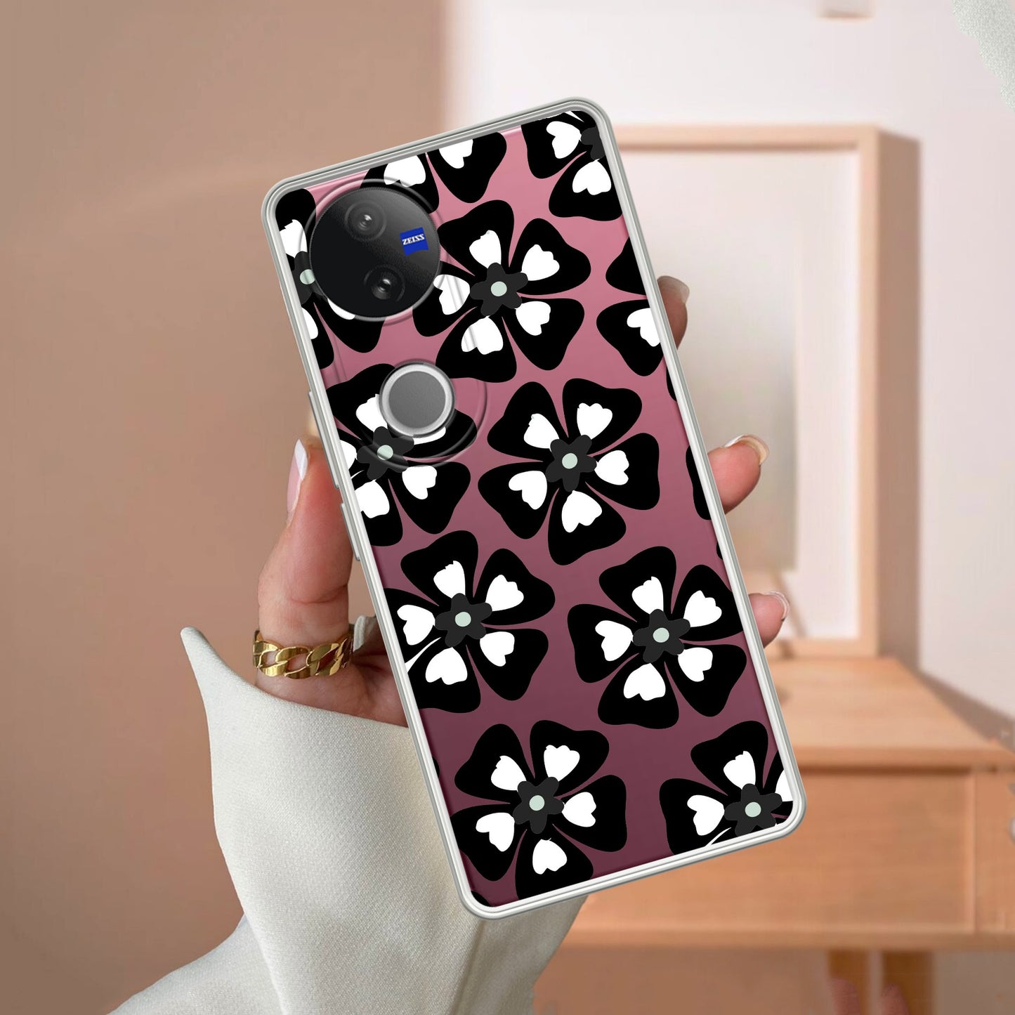 Black and White Flower Transparent Silicon case For iQOO