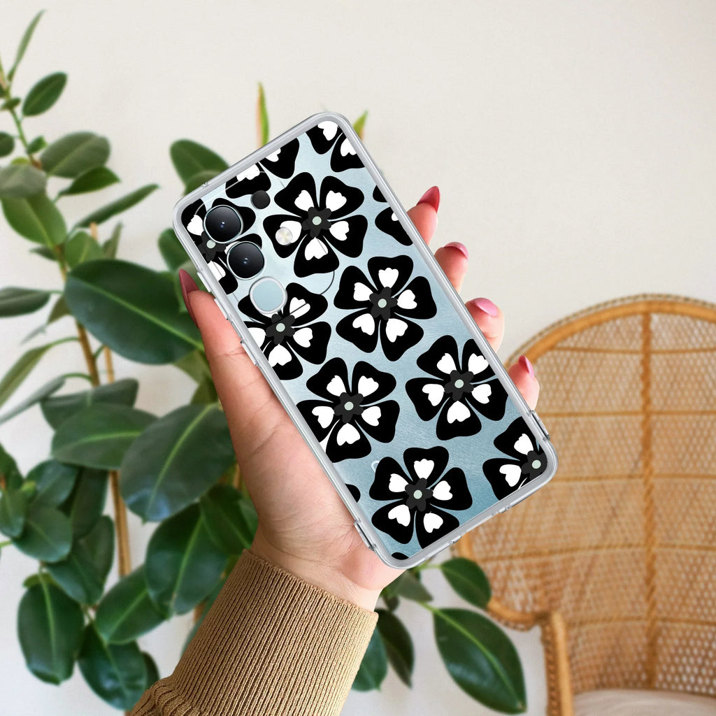 Black and White Flower Transparent Silicon case For iQOO Neo 7 5G