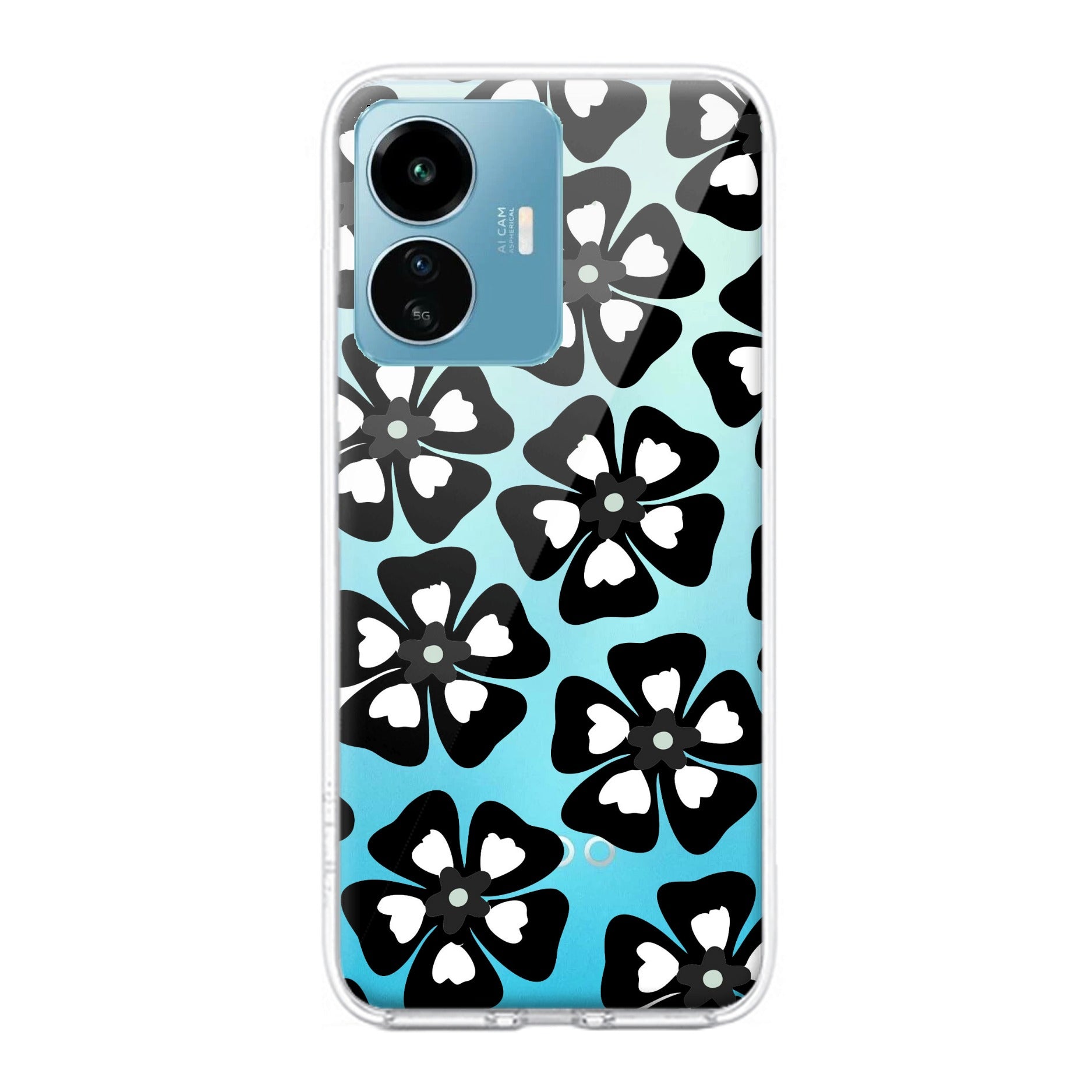 Black and White Flower Transparent Silicon case For iQOO Z6 Lite 5G