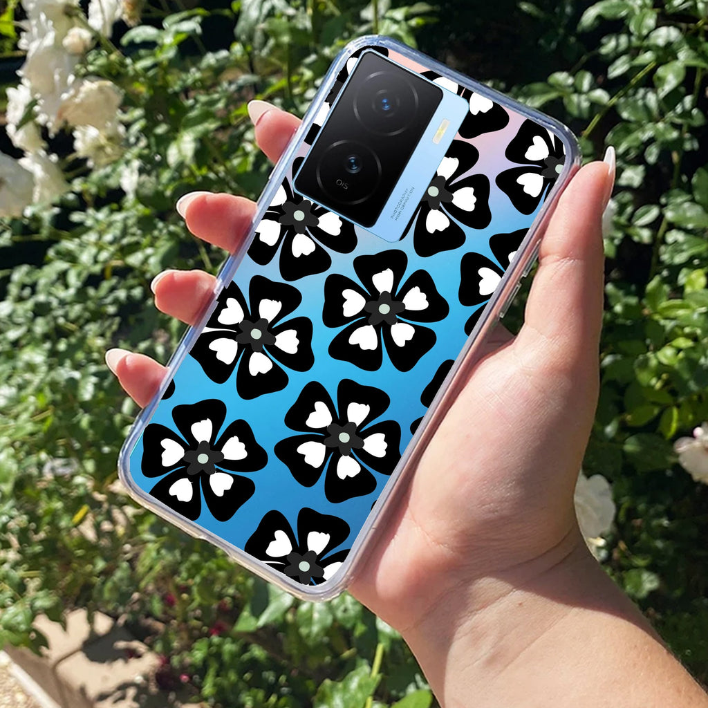 Black and White Flower Transparent Silicon case For iQOO Z7s 5G