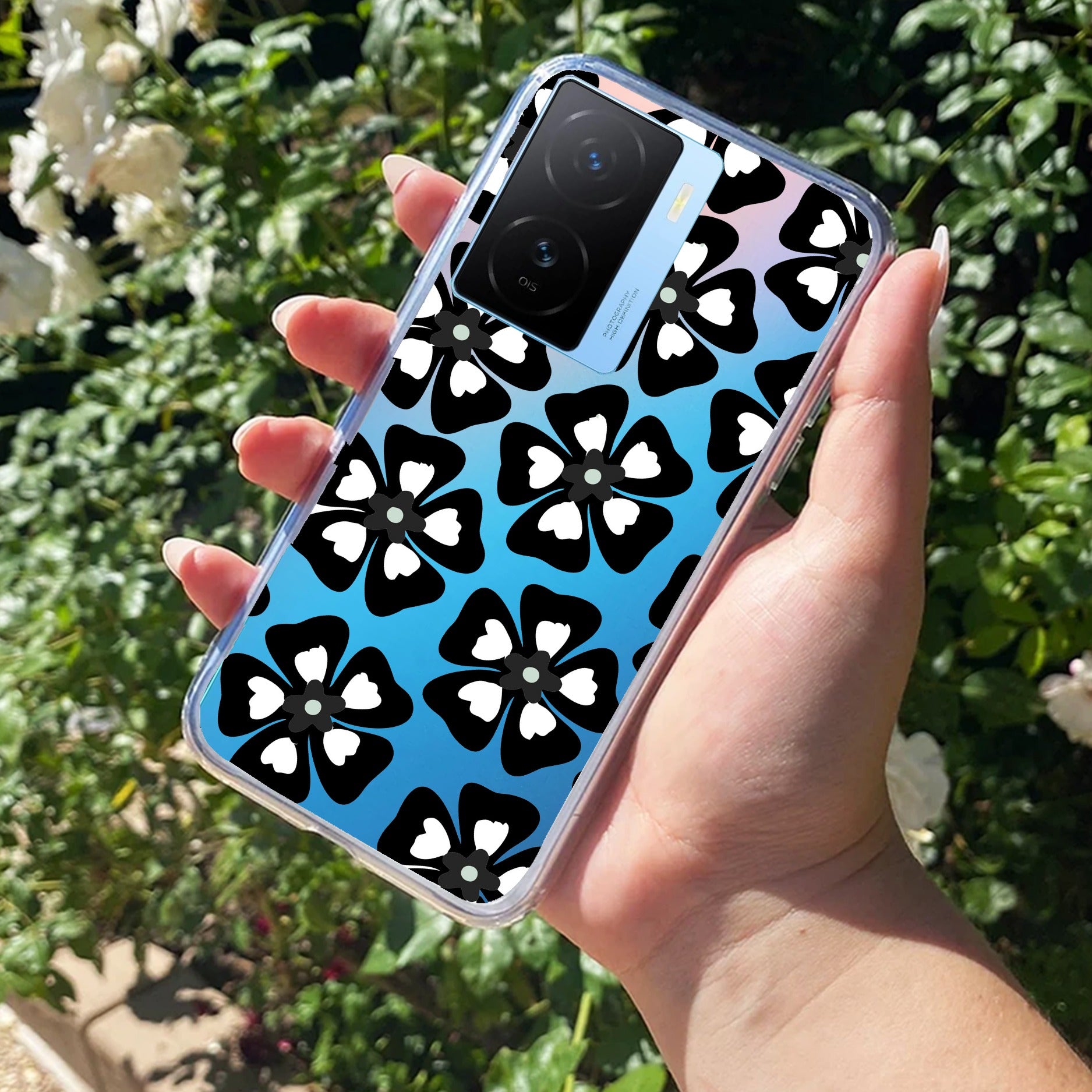 Black and White Flower Transparent Silicon case For iQOO Z7s 5G