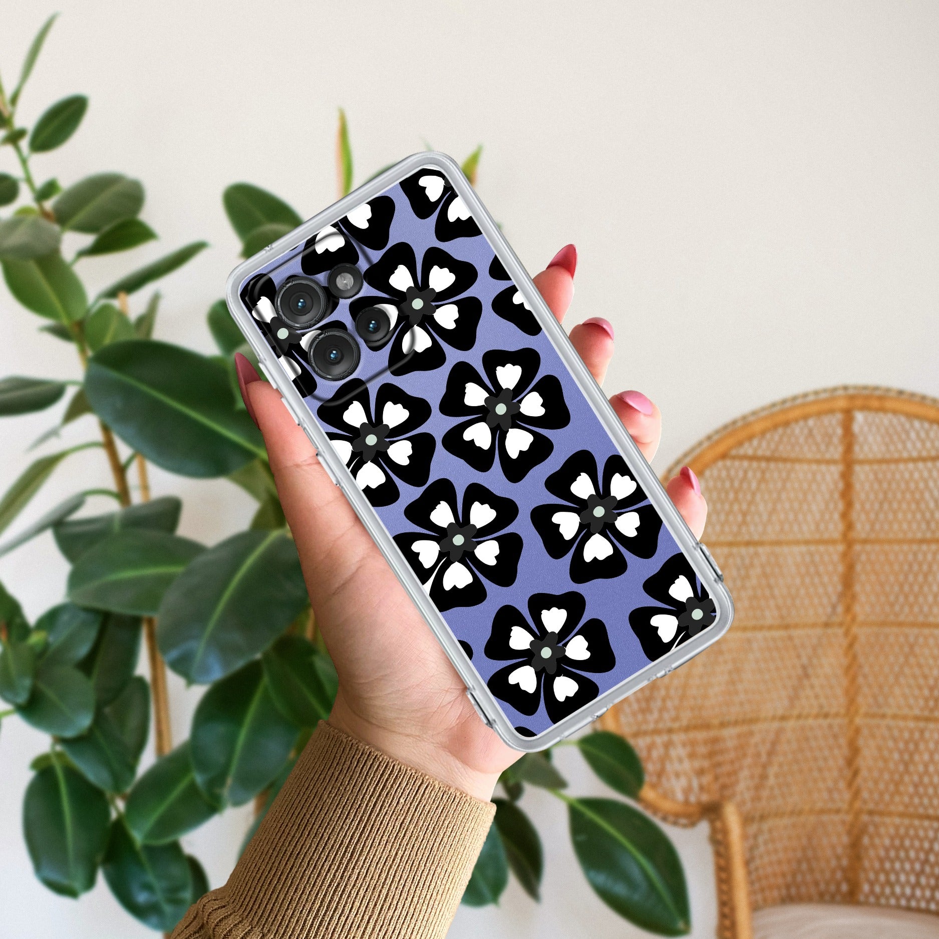 Black and White Flower Transparent Silicon case For Motorola Edge 50 Neo