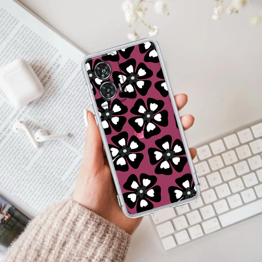 Black and White Flower Transparent Silicon case For Motorola