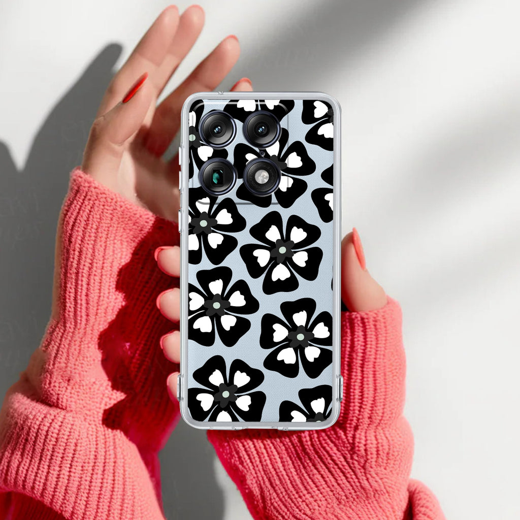 Black and White Flower Anti Yellow Case For Motorola Edge 60 Pro 5G