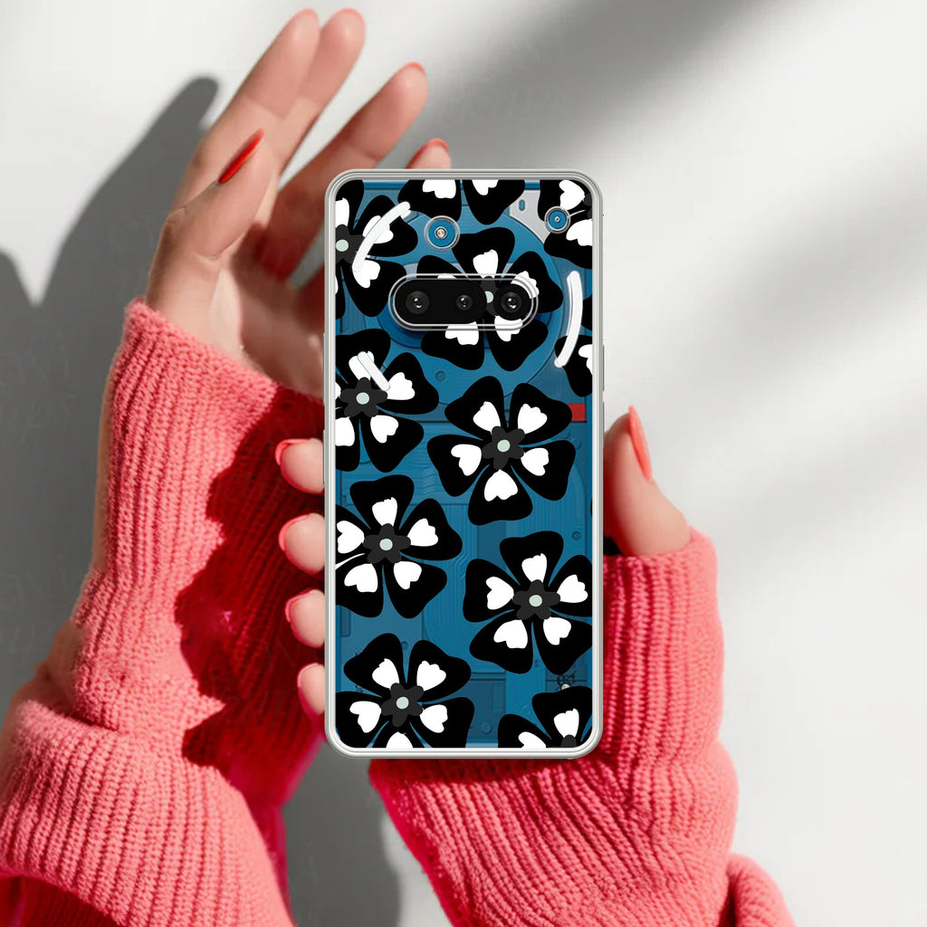 Black and White Flower Anti Yellow Case For Nothing Phone 3A 5G