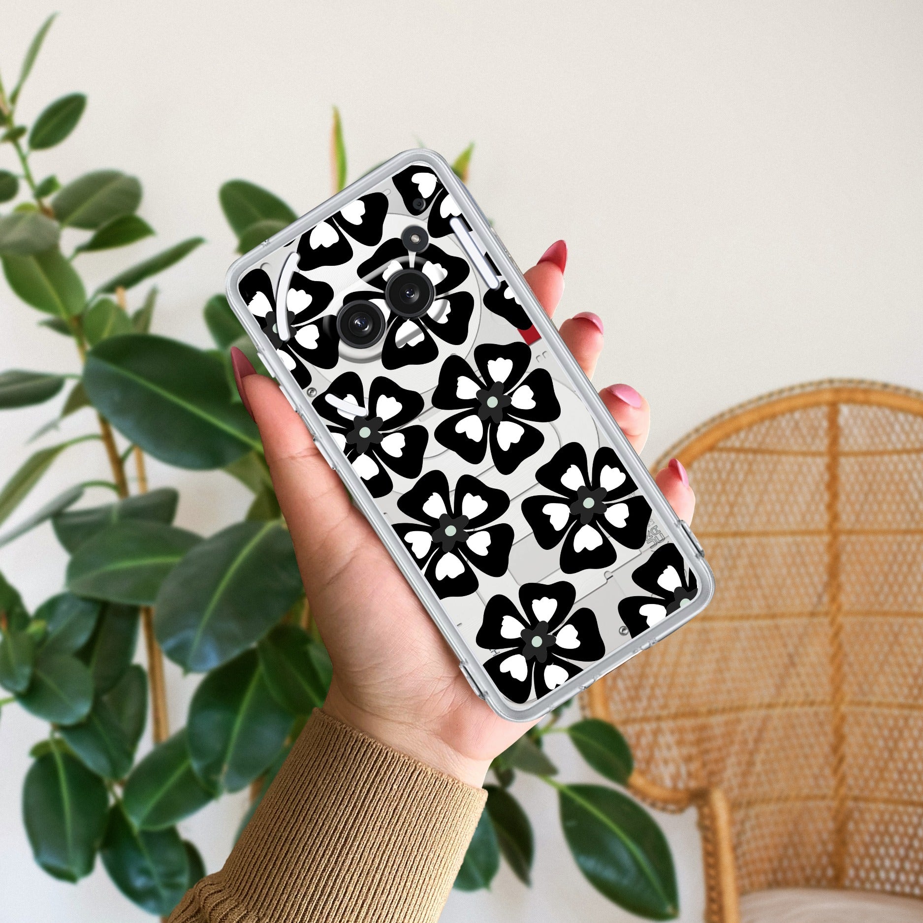 Black and White Flower Anti Yellow Case For Nothing Phone 2a 5G