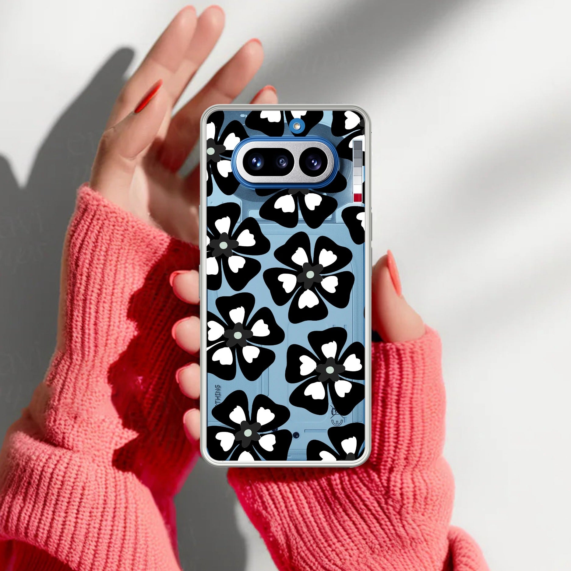 Black and White Flower Anti Yellow Case For Nothing Phone 4A 5G