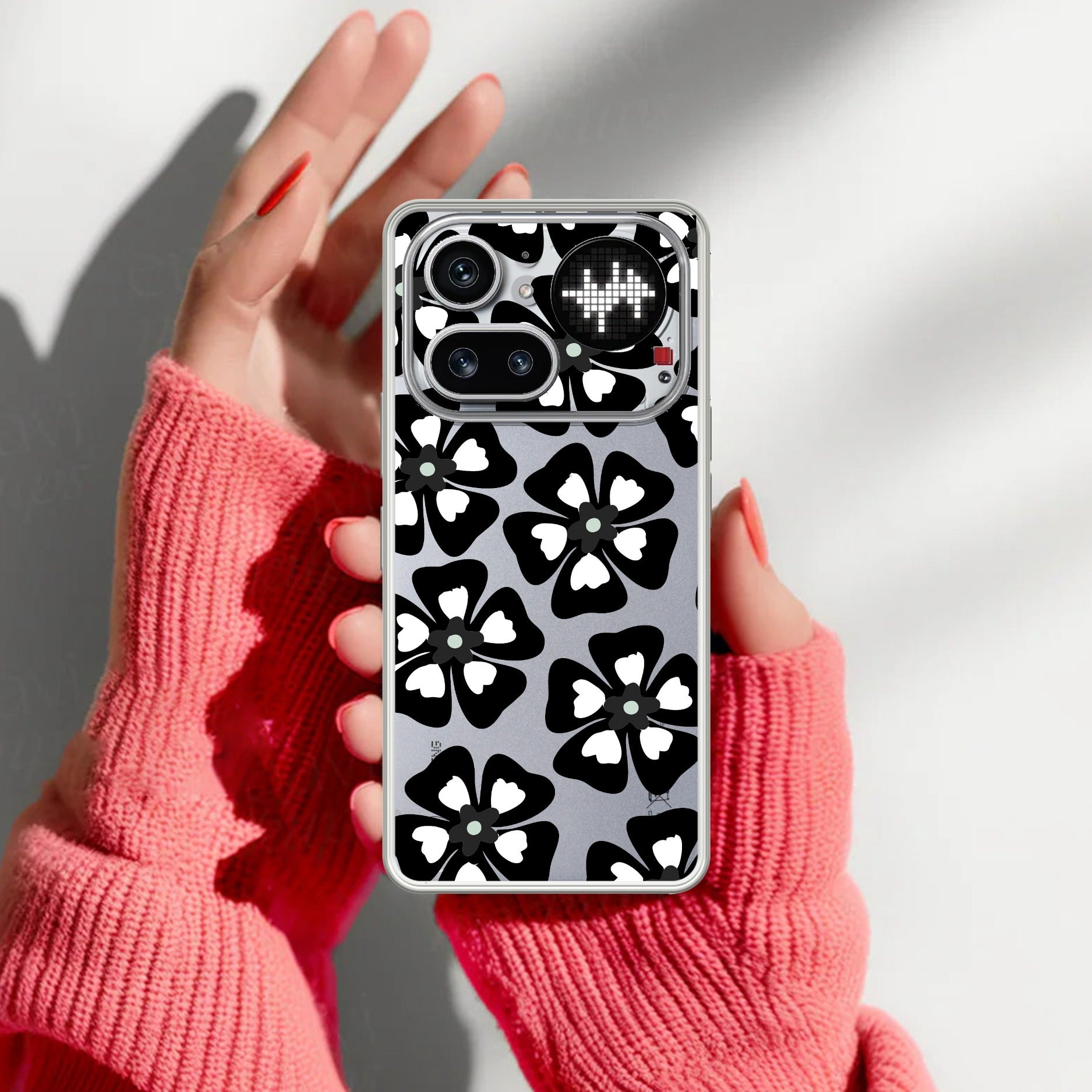 Black and White Flower Anti Yellow Case For Nothing Phone 4A Pro 5G
