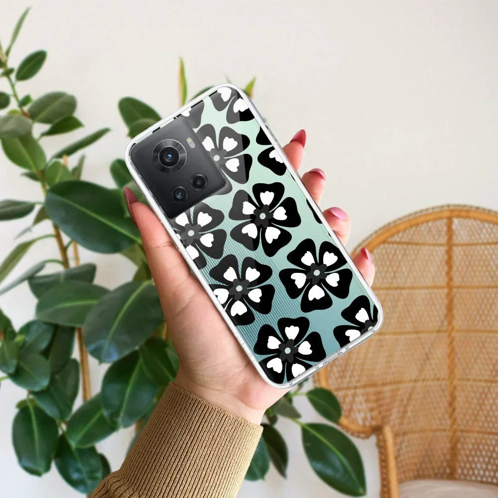 Black and White Flower Transparent Silicon case For OnePlus 10R 5G