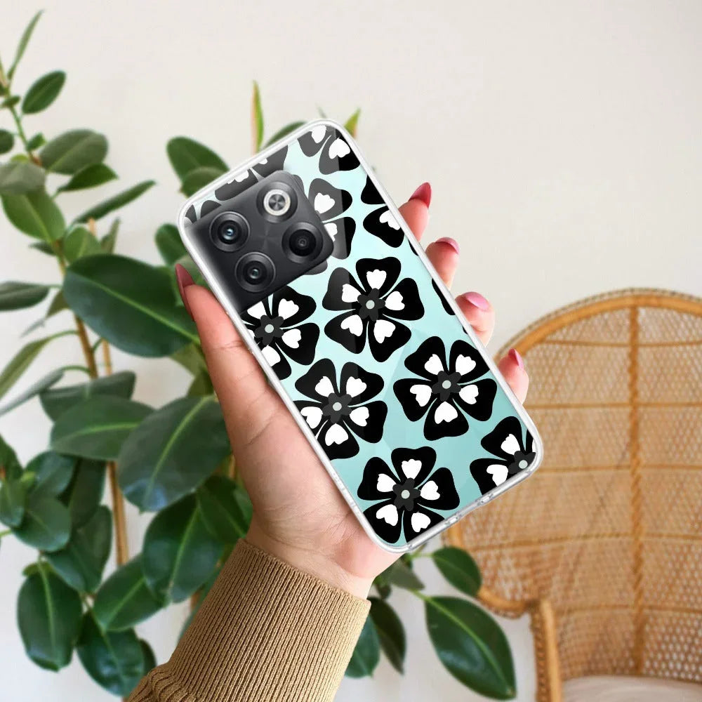 Black and White Flower Anti Yellow Case For OnePlus 10T 5G