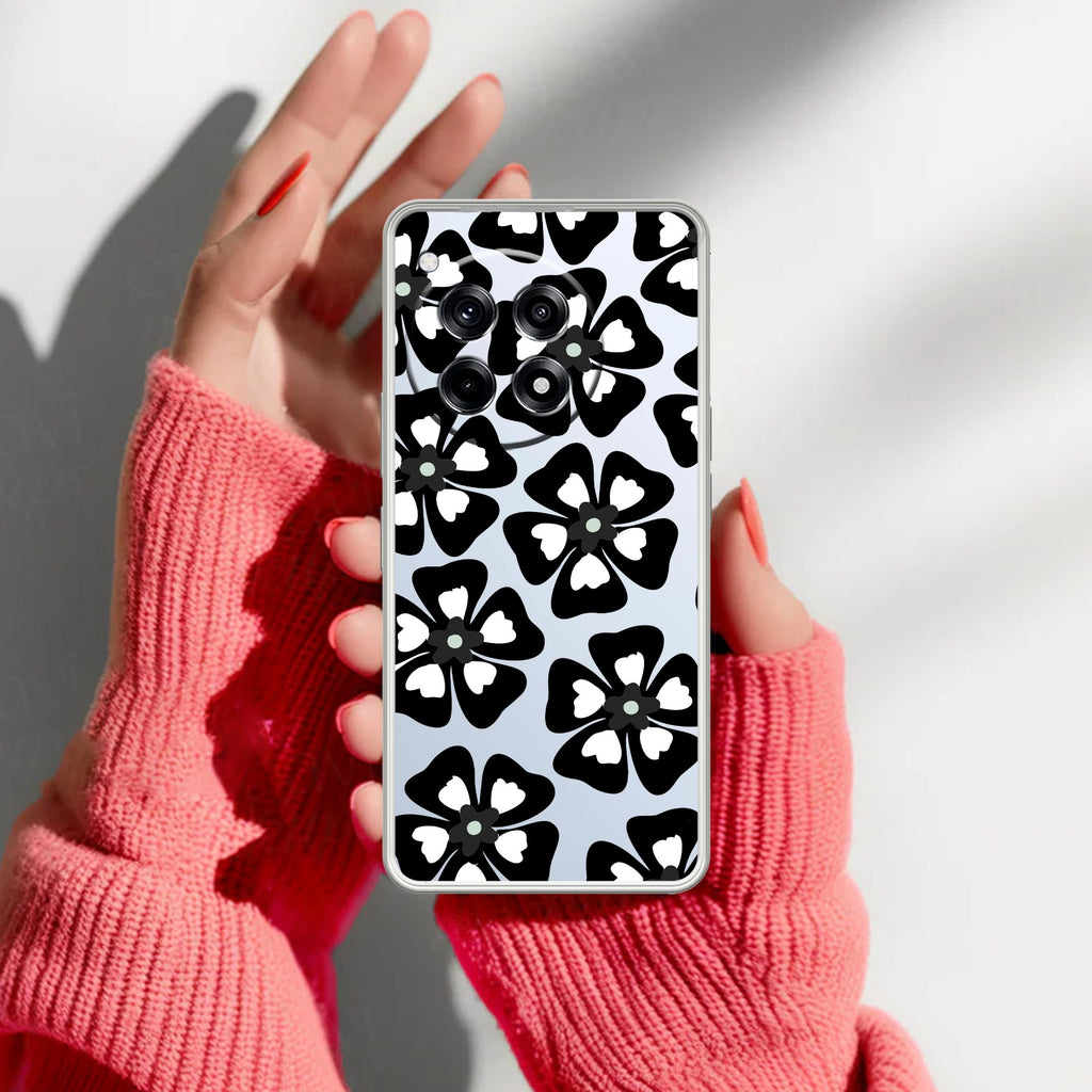 Black and White Flower Anti Yellow Case For OnePlus 12R 5G