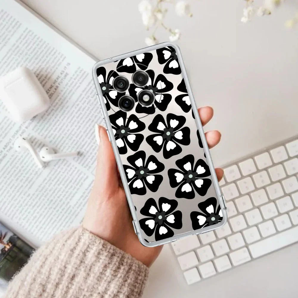 Black and White Flower Transparent Silicon case For OnePlus Nord CE 2 5G