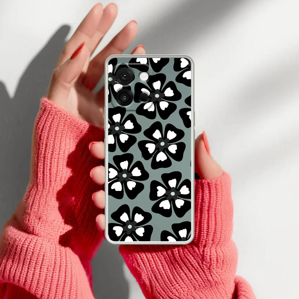 Black and White Flower Transparent Silicon case For OnePlus Nord 4 5G