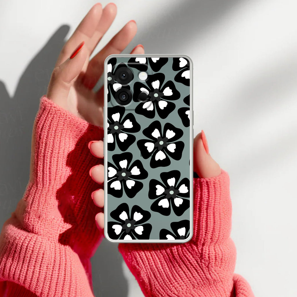 Black and White Flower Anti Yellow Case For OnePlus 13s 5G
