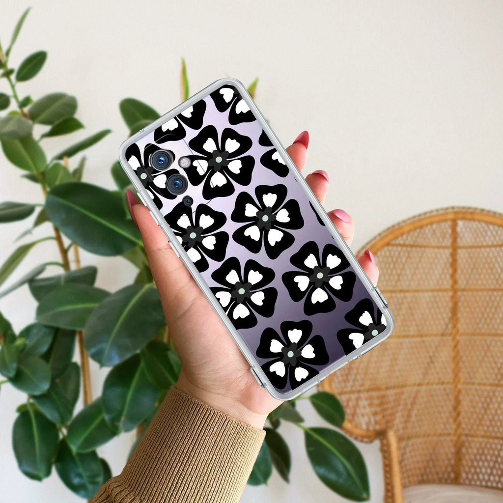 Black and White Flower Transparent Silicon case For OnePlus 9