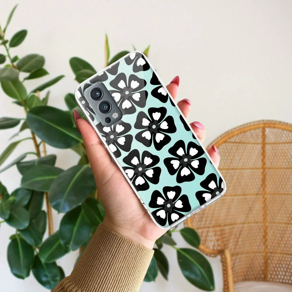 Black and White Flower Transparent Silicon case For OnePlus Nord 2 5G
