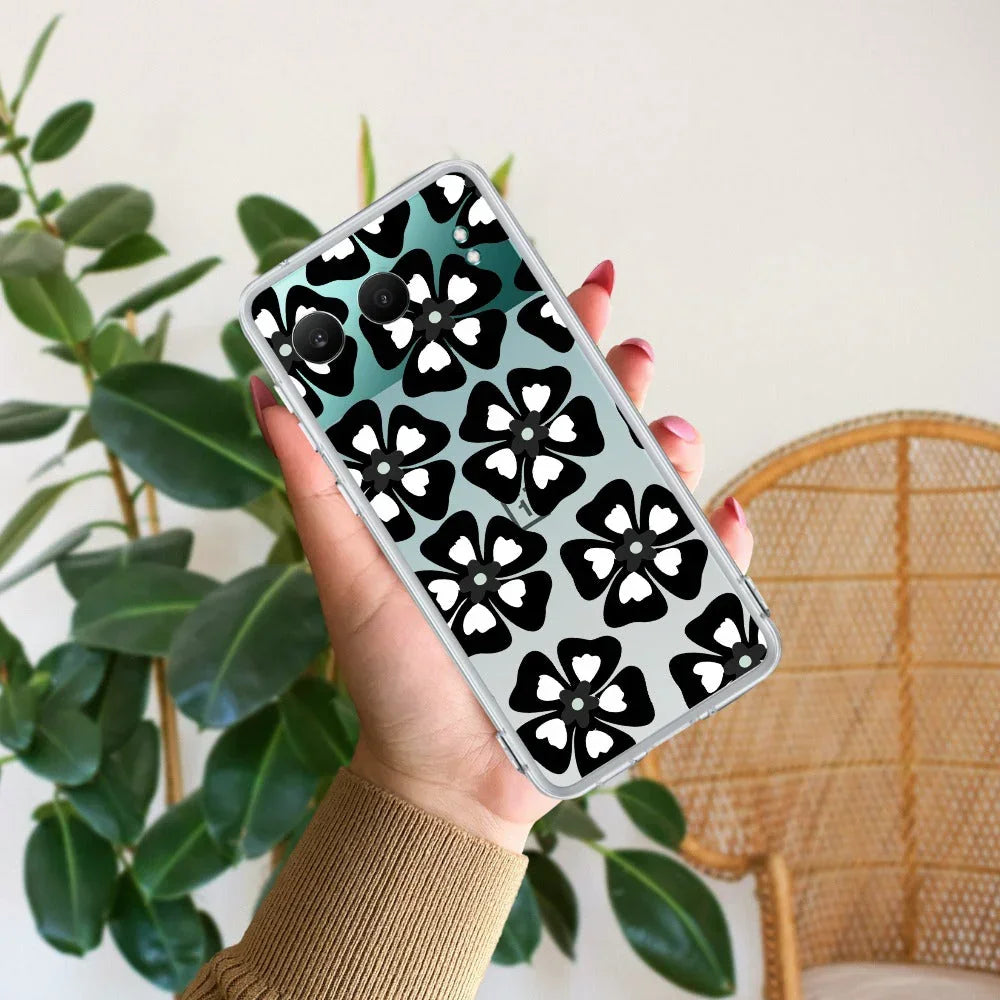 Black and White Flower Transparent Silicon case For OnePlus Nord CE 4 Lite 5G