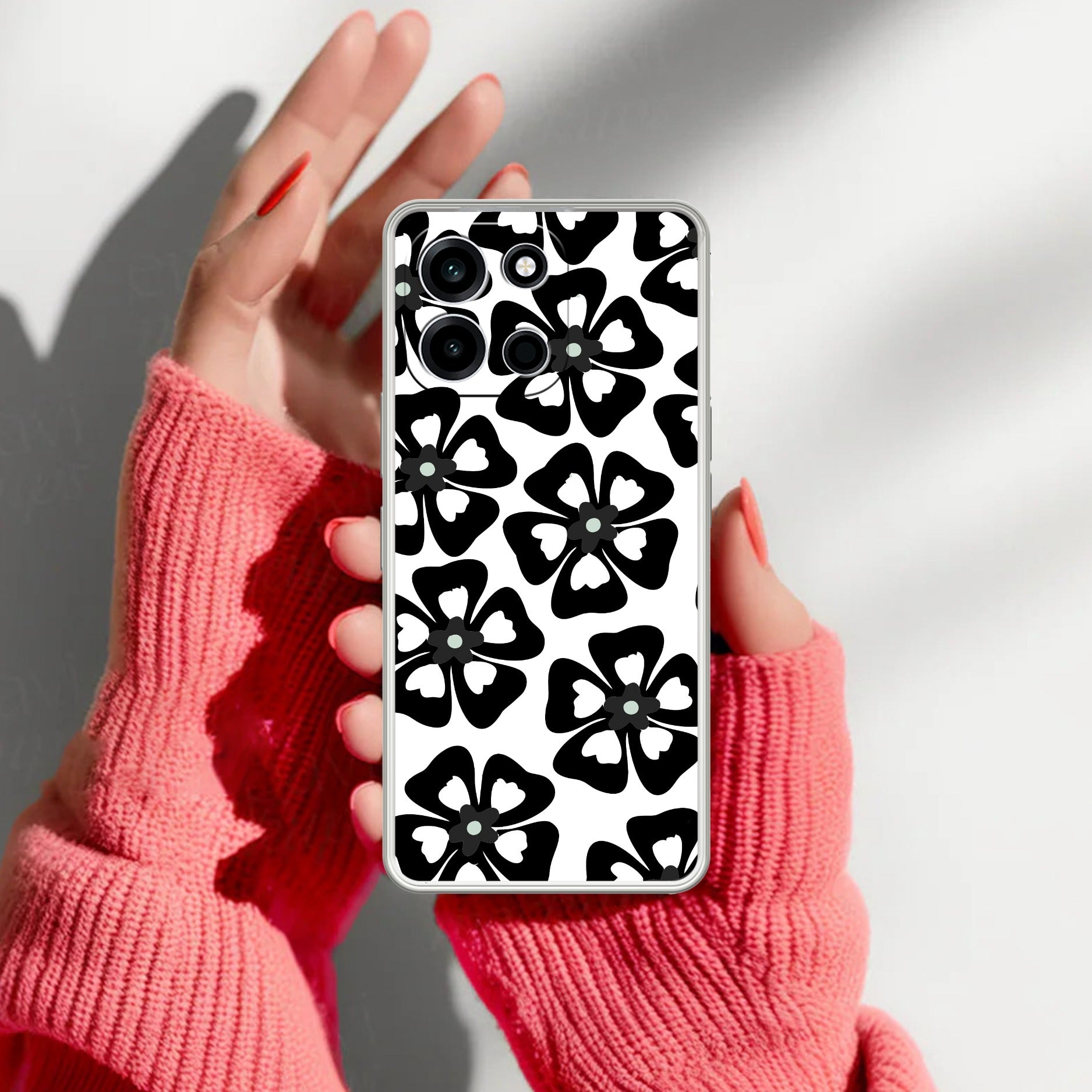 Black and White Flower Anti Yellow Case For OnePlus Nord 6 5G