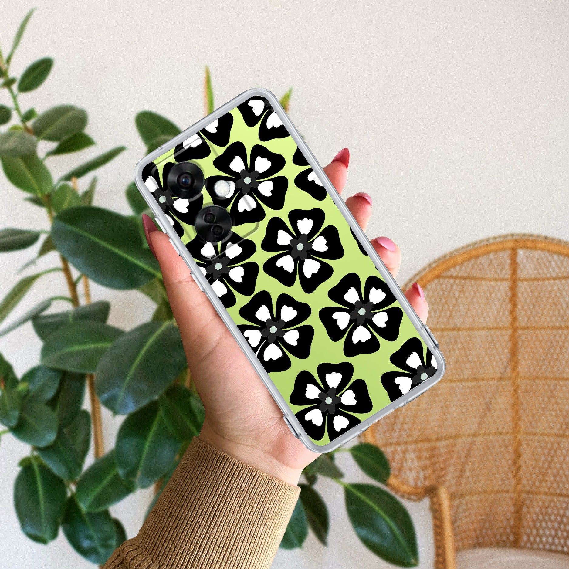 Black and White Flower Transparent Silicon case For OnePlus Nord CE 3 Lite 5G