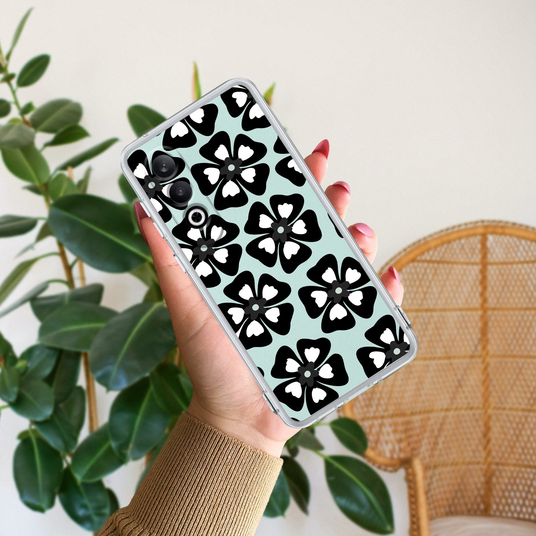 Black and White Flower Anti Yellow Case For OnePlus Nord CE 4 5G