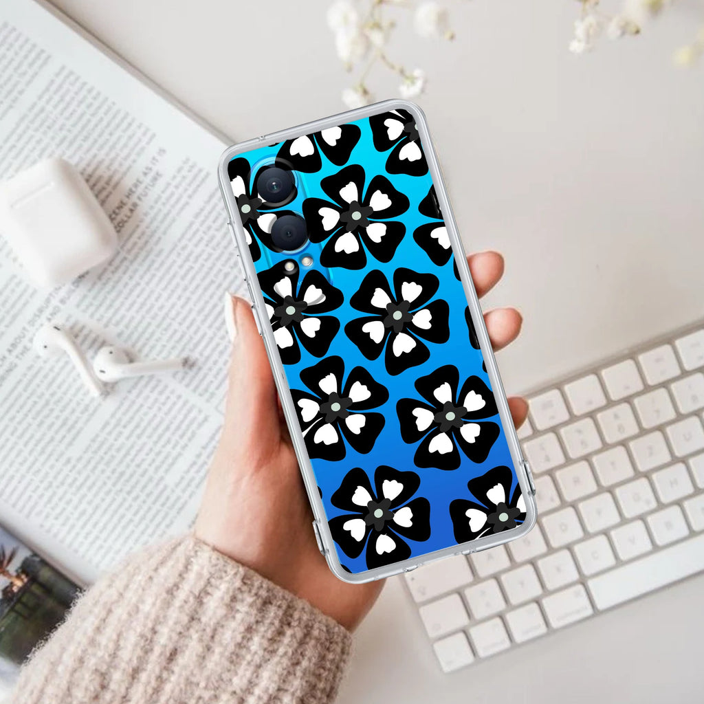 Black and White Flower Transparent Silicon case For OnePlus Nord CE 4 Lite 5G