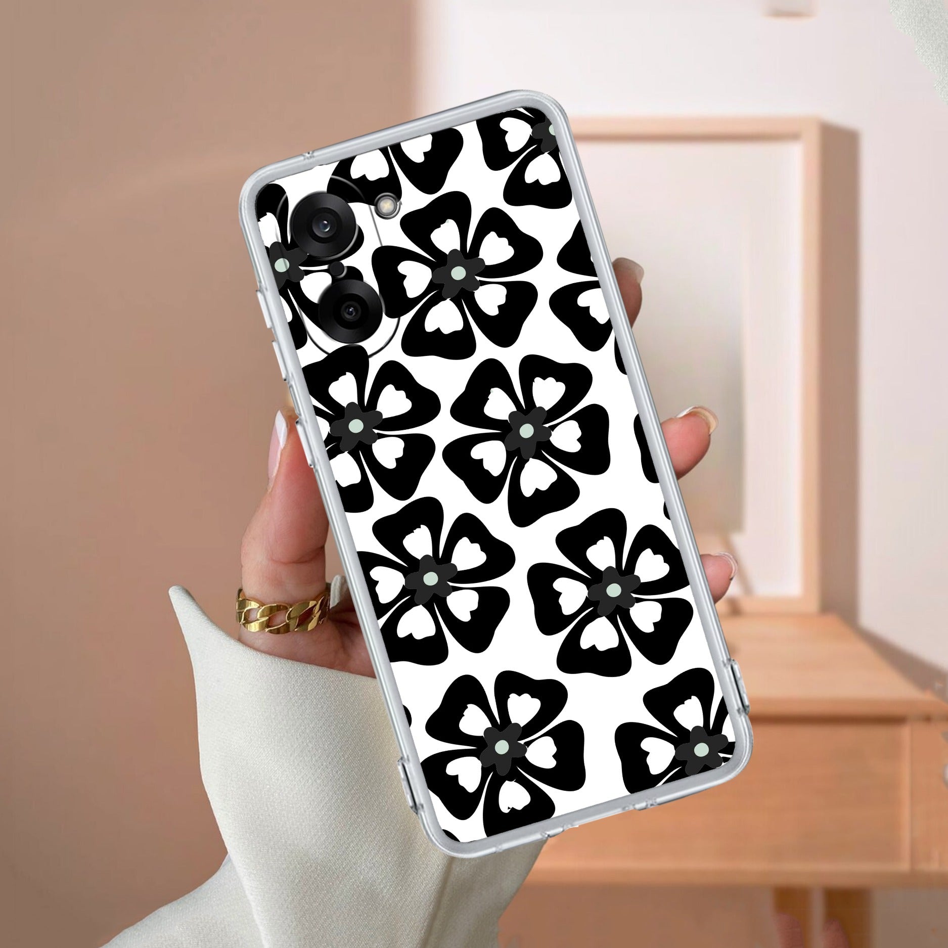 Black and White Flower Transparent Silicon case For OnePlus