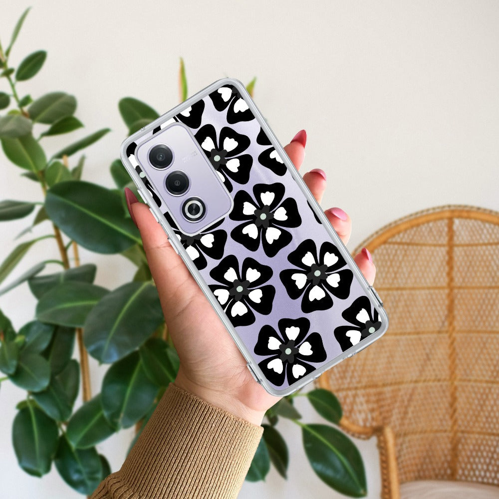 Black and White Flower Transparent Silicon case For Oppo