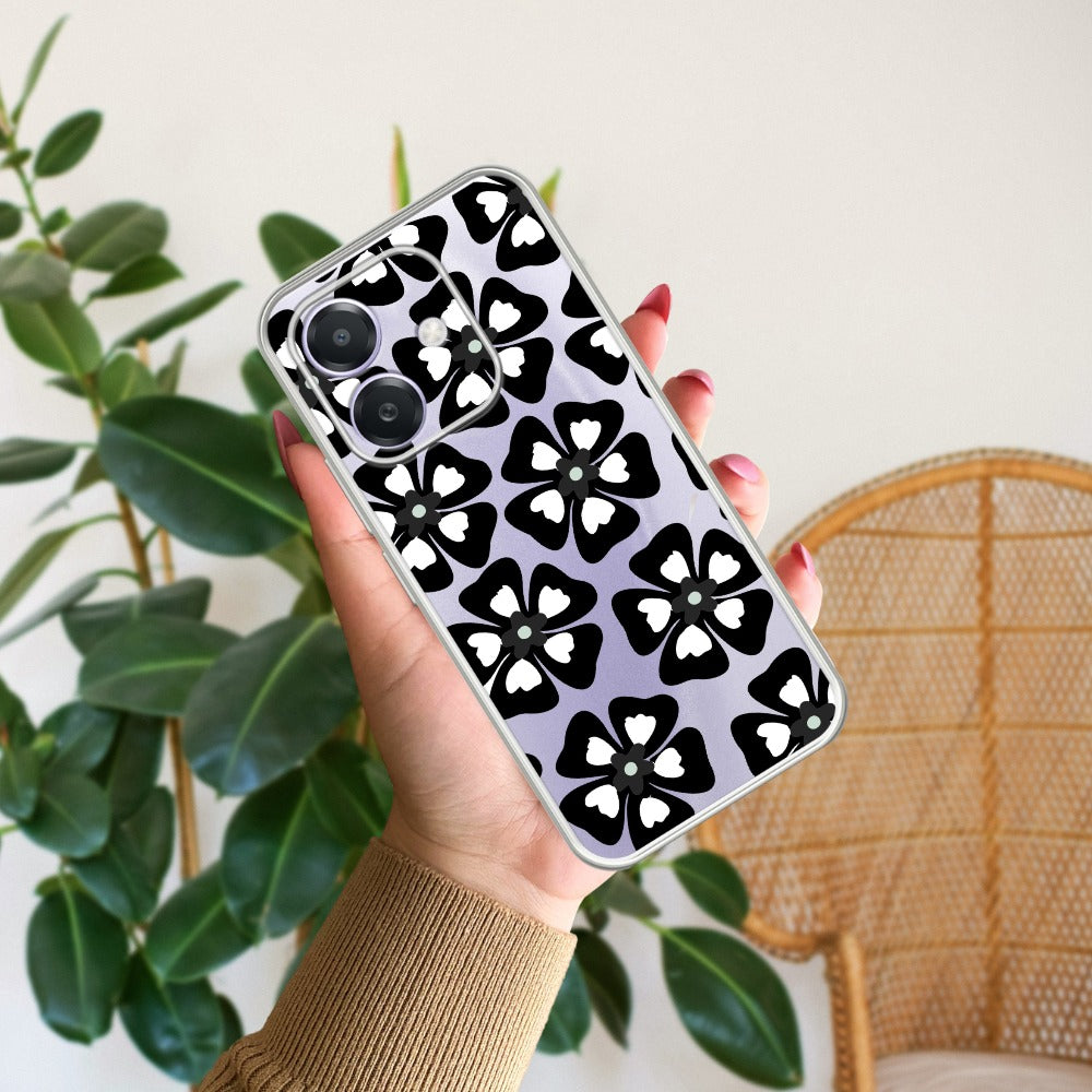 Black and White Flower Transparent Silicon case For Oppo
