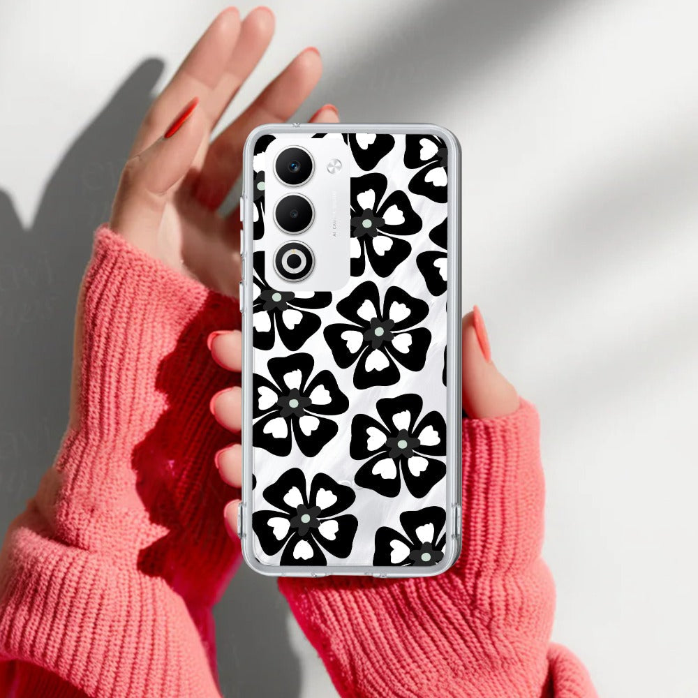 Black and White Flower Transparent Silicon case For Oppo