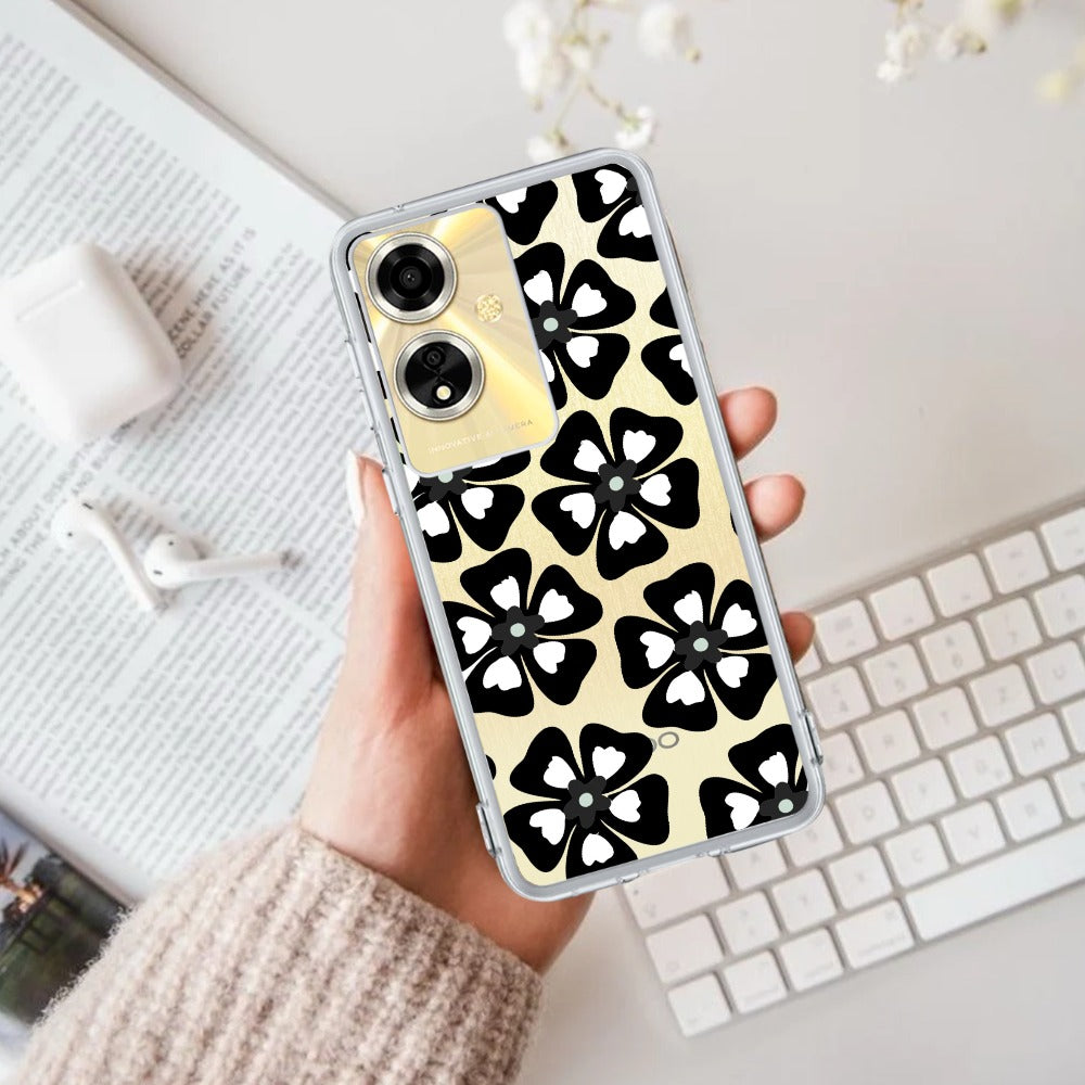 Black and White Flower Transparent Silicon case For Oppo