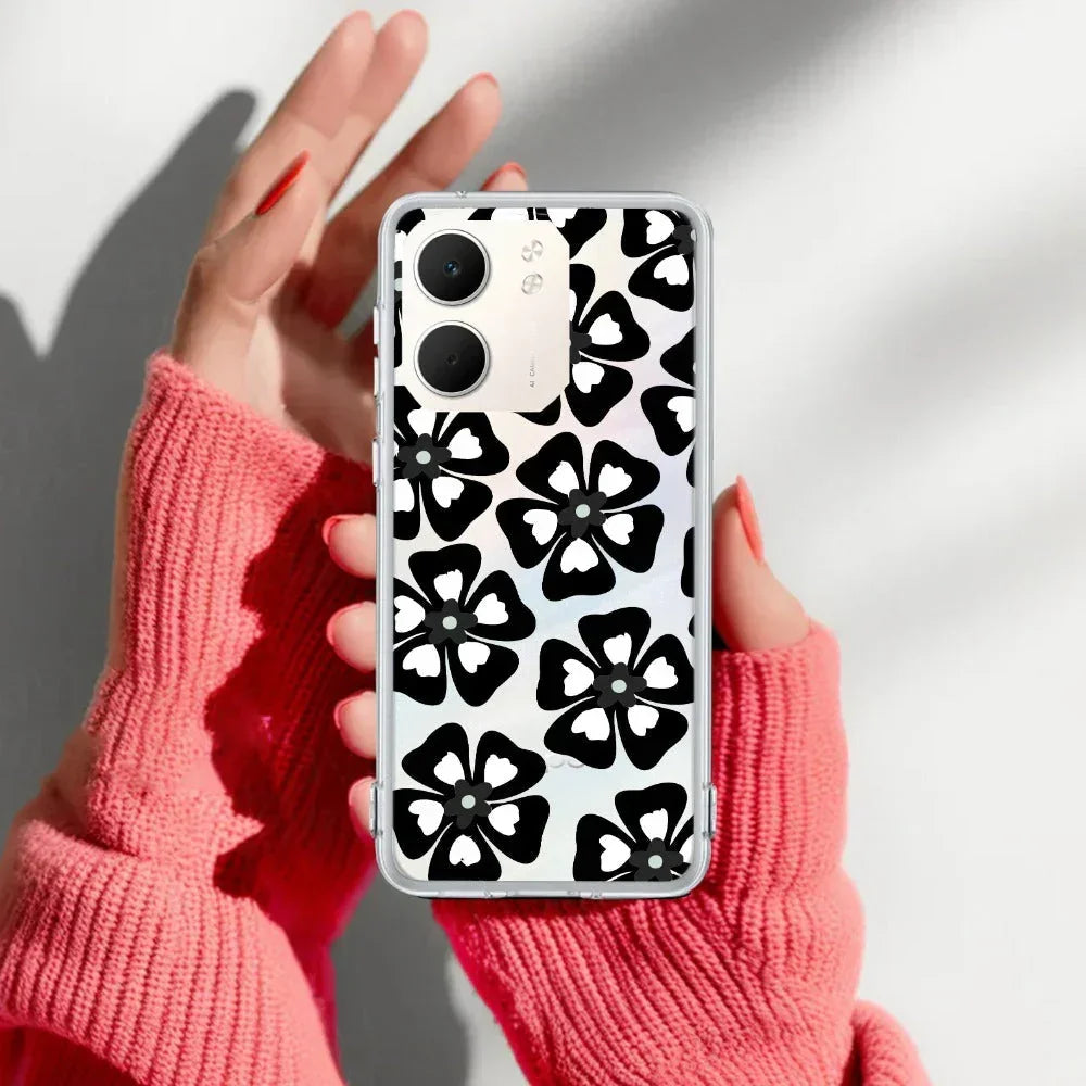 Black and White Flower Anti Yellow Case For Oppo A5X 5G