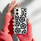 Black and White Flower Anti Yellow Case For Oppo A5X 5G