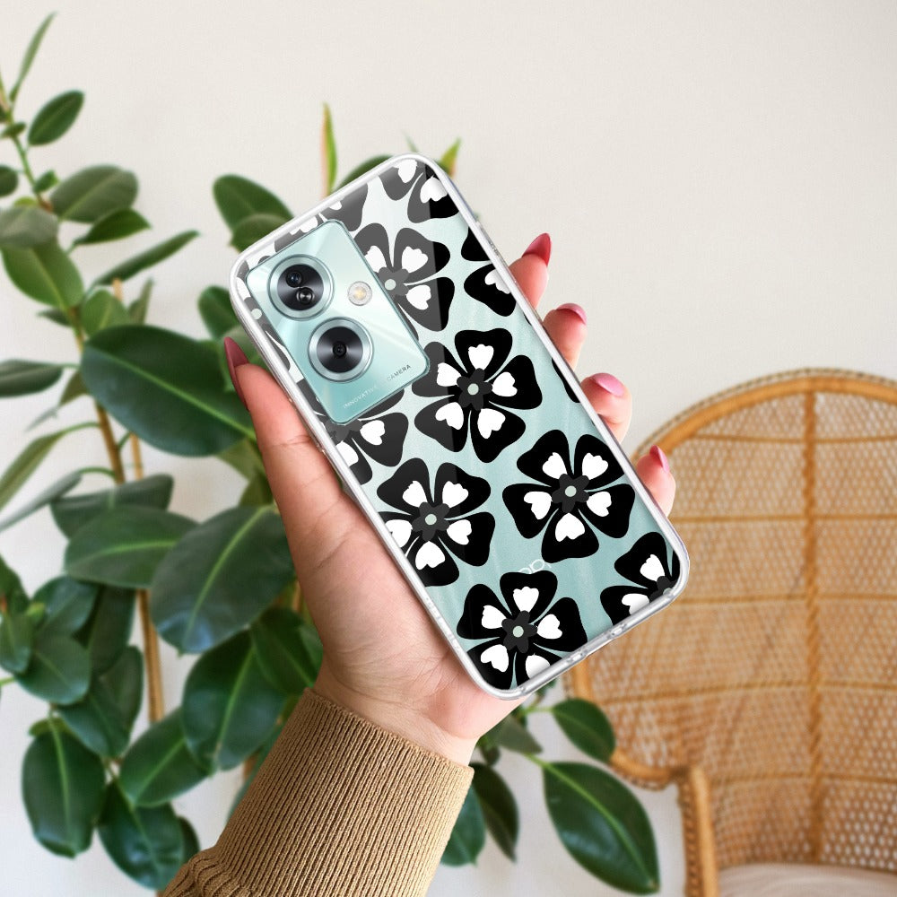Black and White Flower Transparent Silicon case For Oppo