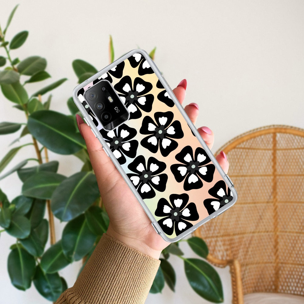 Black and White Flower Transparent Silicon case For Oppo