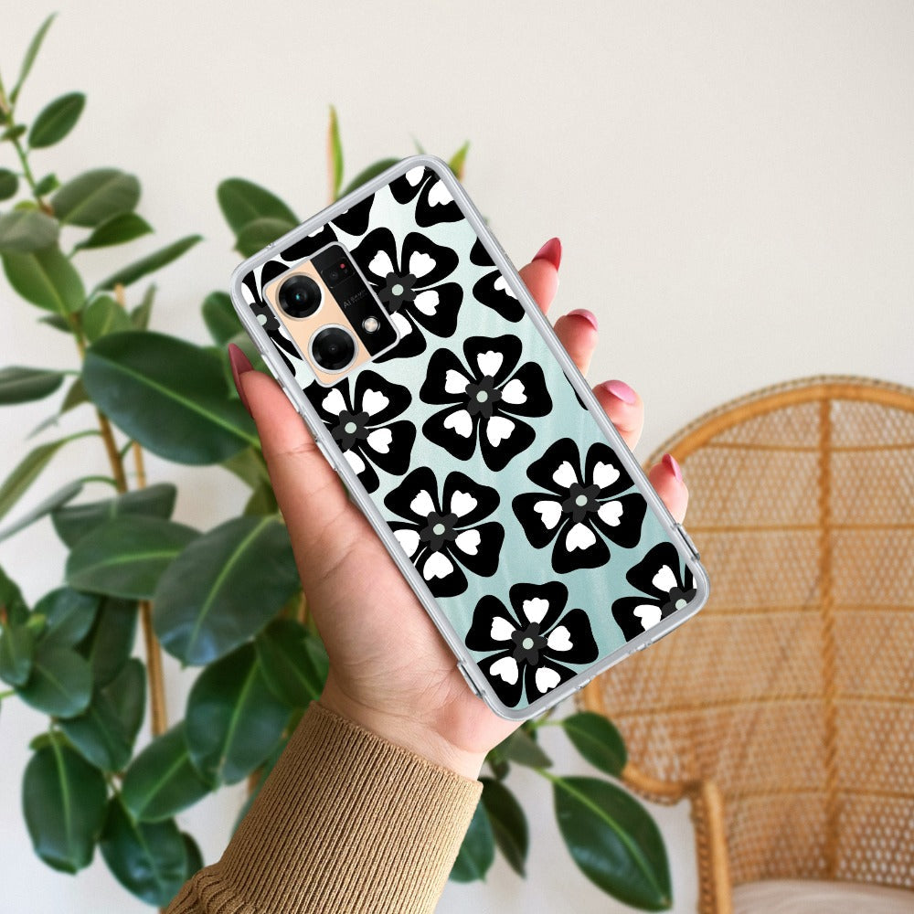 Black and White Flower Transparent Silicon case For Oppo