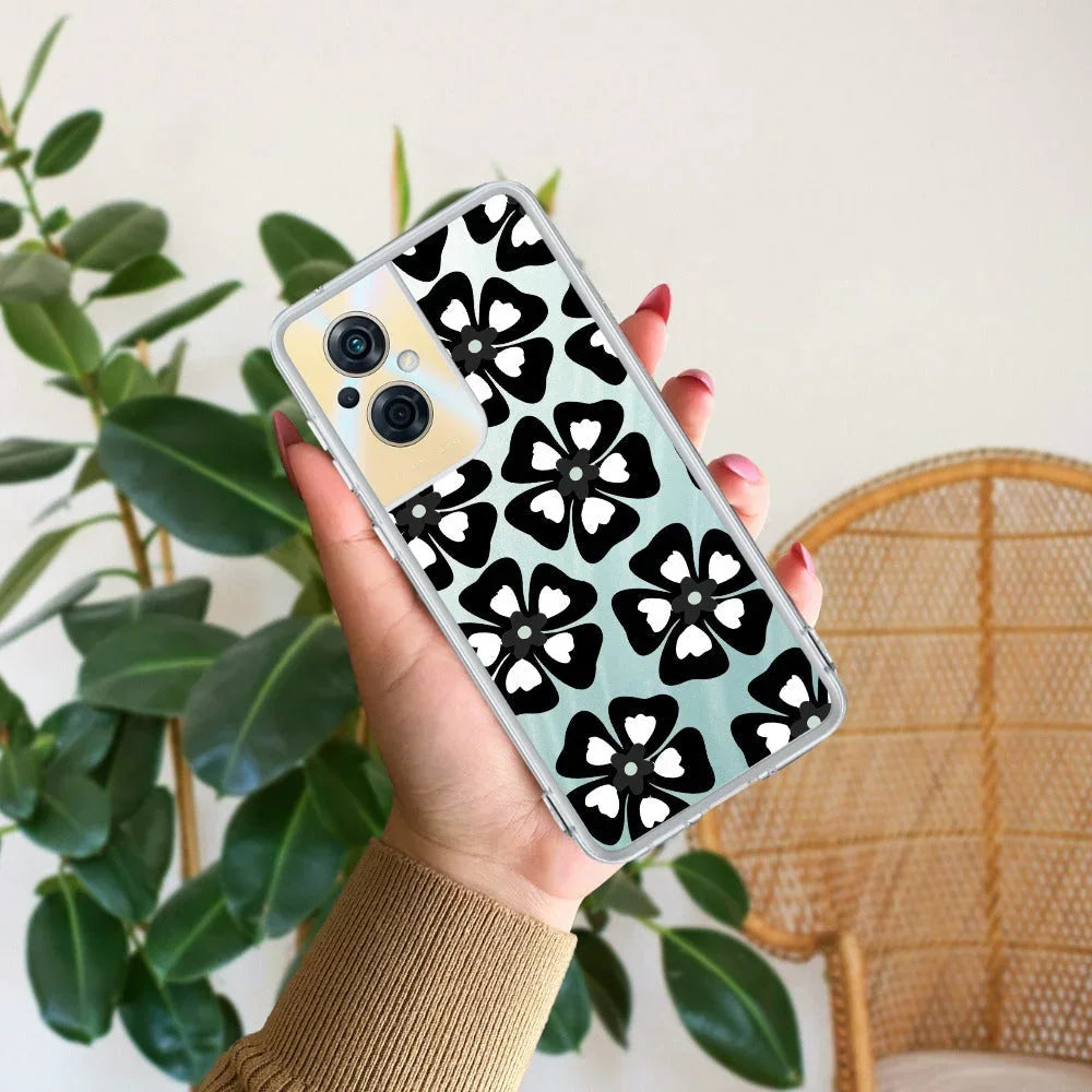 Black and White Flower Anti Yellow Case For Oppo F21 Pro (5G)