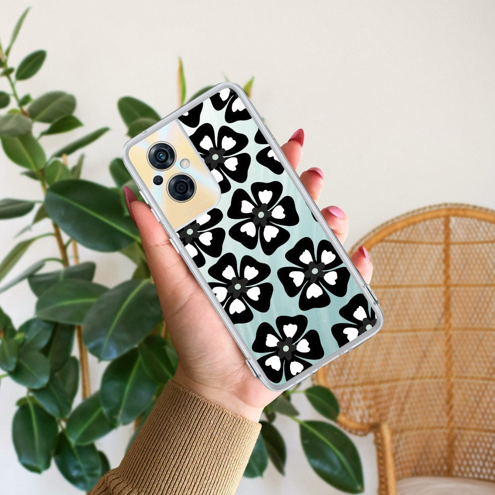 Black and White Flower Transparent Silicon case For Oppo