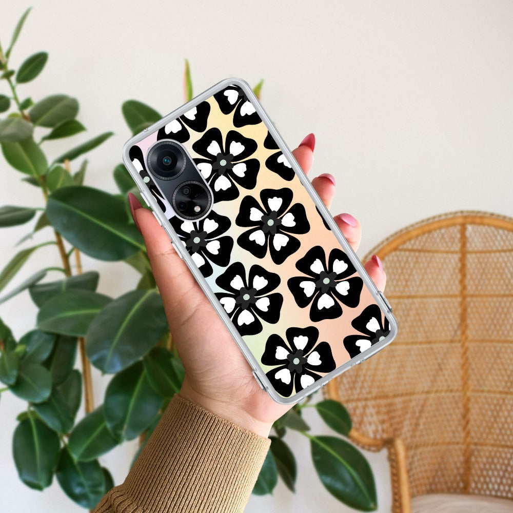 Black and White Flower Transparent Silicon case For Oppo
