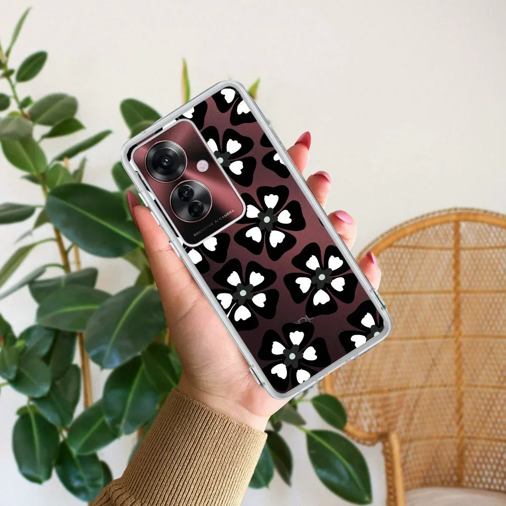 Black and White Flower Anti Yellow Case For Oppo F25 Pro 5G