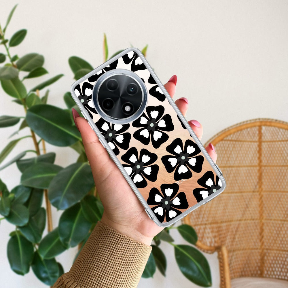 Black and White Flower Transparent Silicon case For Oppo